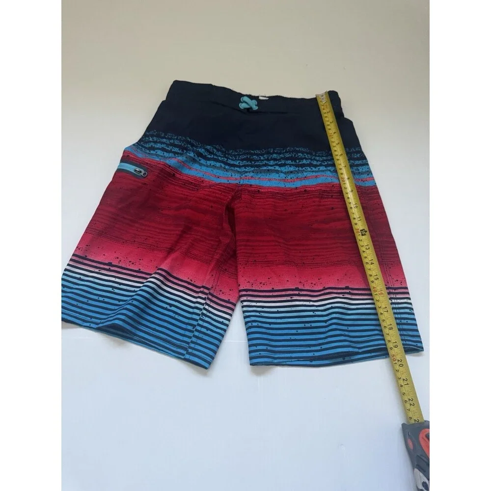 Wonder Nation Boys XL 14-16 Swim Trunks Board Shorts Red Blue Striped Beach